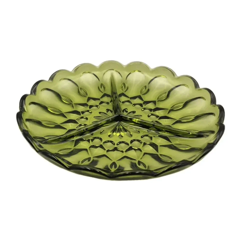 Vintage Anchor Hocking Fairfield Green Divided Relish Dish 8.5